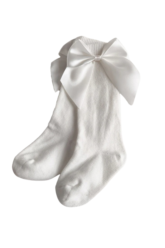 white knee high bow socks for baby toddler