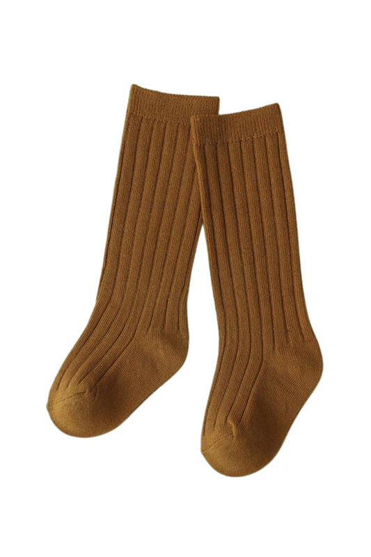 brown ribbed knee high baby toddler socks for girls