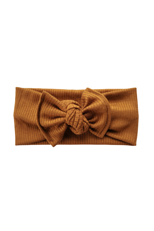brown ribbed baby headband with bow