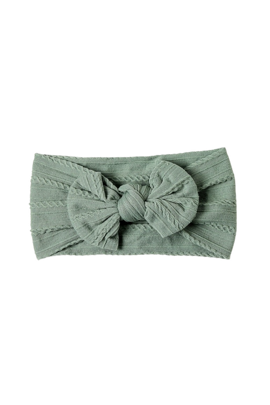 sage green cable knit headband baby girl