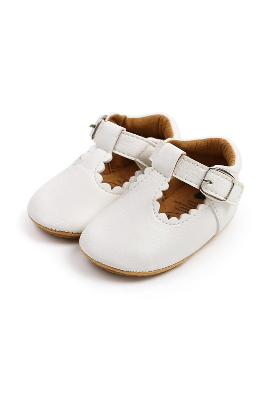 white t-bar leather baby shoes